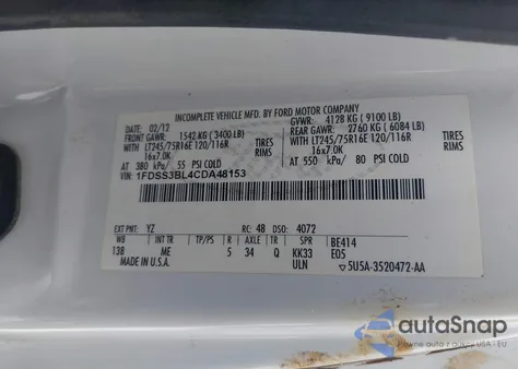 2012 Ford E-350 Super Duty Xlt z USA, uszkodzony, nr VIN 1FDSS3BL4CDA48153